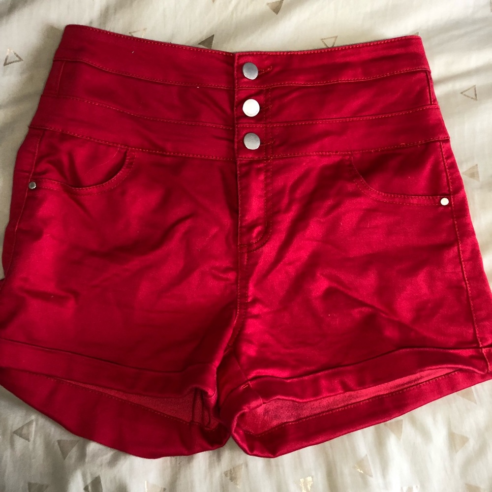 Red high waisted shorts